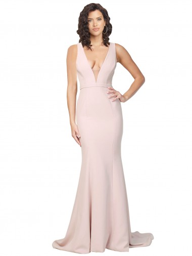 Sleeveless V-Neck V-Back Stretch Crepe Sheath Black Tie Evening Gown / Prom Dress / Bridesmaid Dress Brisbane