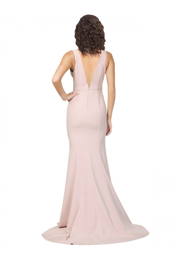 Sleeveless V-Neck V-Back Stretch Crepe Sheath Black Tie Evening Gown / Prom Dress / Bridesmaid Dress Brisbane