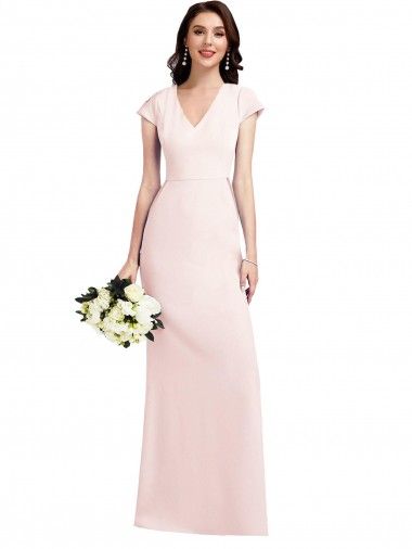 Cap Sleeves V-Neck Stretch Crepe A-Line Formal Evening Gown / Prom Dress / Bridesmaid Dress Brisbane