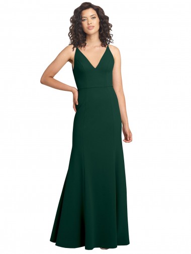 Sleeveless Midnight Green V-Neck V-Back Stretch Crepe A-Line Formal Dress / Bridesmaid Dress Brisbane