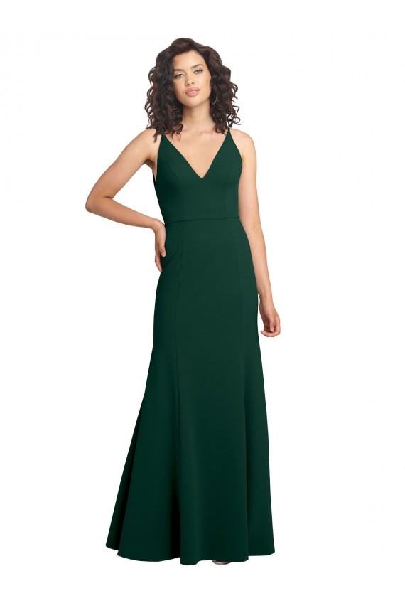 Sleeveless Midnight Green V-Neck V-Back Stretch Crepe A-Line Formal Dress / Bridesmaid Dress Brisbane