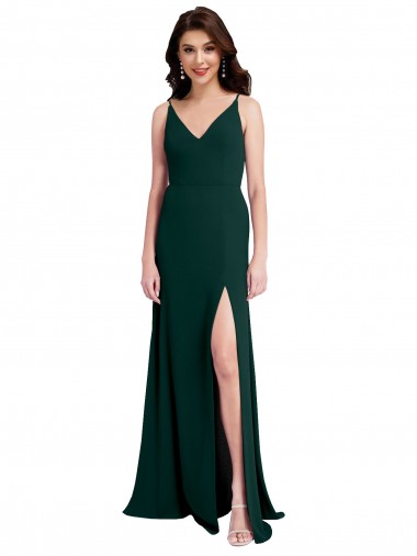 Sleeveless Midnight Green V-Neck V-Back Stretch Crepe A-Line Formal Evening Gown / Prom Dress / Bridesmaid Dress Brisbane