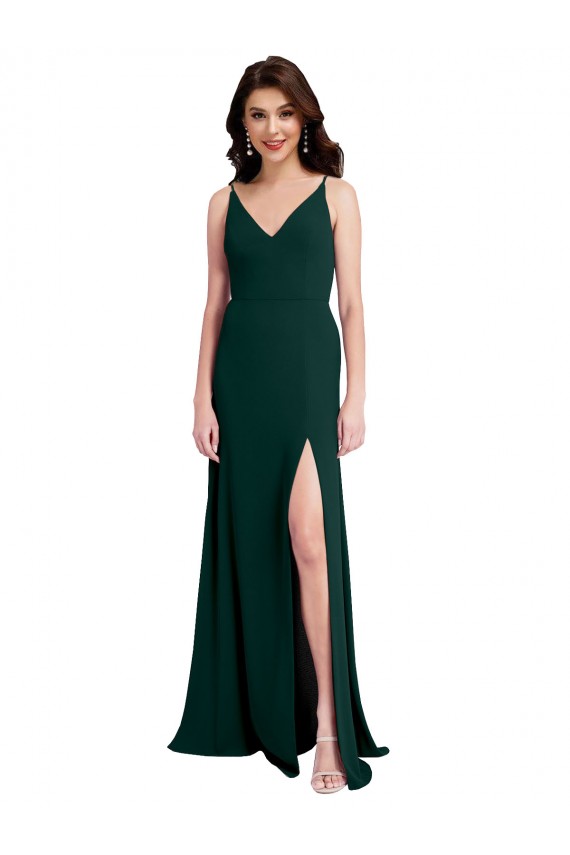 Sleeveless Midnight Green V-Neck V-Back Stretch Crepe A-Line Formal Evening Gown / Prom Dress / Bridesmaid Dress Brisbane