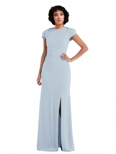 Cap Sleeves Jewel Neck Keyhole Back Stretch Crepe Trumpet Semi Formal Evening Dress / Bridesmaid Dress Brisbane