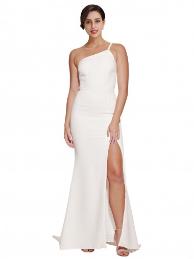 Sleeveless Ivory One Shoulder Stretch Crepe Sheath Prom Dresses Brisbane