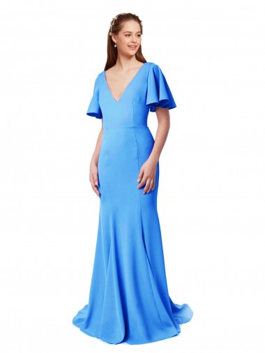 Short Sleeves V-Neck V-Back Stretch Crepe Mermaid, Sheath Prom Dress / Bridesmaid Dress Brisbane