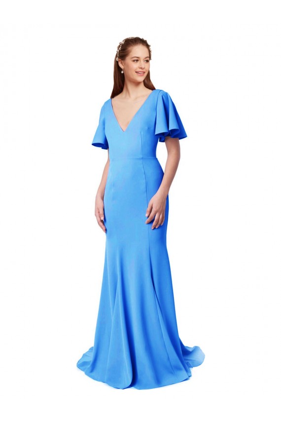 Short Sleeves V-Neck V-Back Stretch Crepe Mermaid, Sheath Prom Dress / Bridesmaid Dress Brisbane