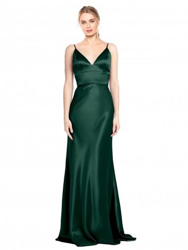 Sleeveless Spaghetti Straps V-Back Stretch Satin Sheath Formal Evening Gown / Prom Dress / Bridesmaid Dress Brisbane