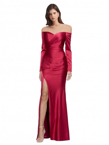 Long Sleeves Sweetheart Stretch Satin Sheath Formal Evening Gown / Prom Dress / Bridesmaid Dress Brisbane