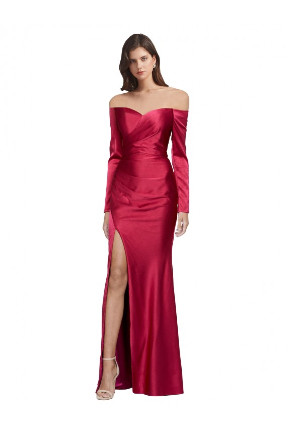 Long Sleeves Sweetheart Stretch Satin Sheath Formal Evening Gown / Prom Dress / Bridesmaid Dress Brisbane