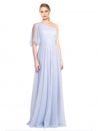 Flutter Sleeves One Shoulder Tulle A-Line Bridesmaid Dress Brisbane