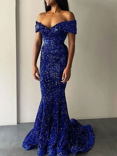 Sleeveless Off the Shoulder Velvet Sequin Mermaid Prom Dresses Brisbane