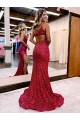 Sleeveless One Shoulder Velvet Sequin Mermaid Evening Dress Brisbane