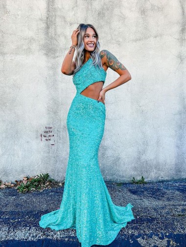 Sleeveless One Shoulder Velvet Sequin Mermaid Prom Dresses Brisbane