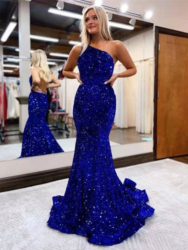 Sleeveless One Shoulder Velvet Sequin Mermaid Prom Dress Brisbane