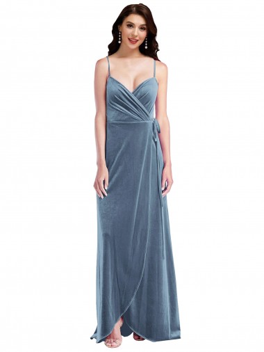 Sleeveless Dusty Blue Sweetheart Low Back Stretch Velvet A-Line Semi Formal Evening Dress / Prom Dress / Bridesmaid Dress Brisbane